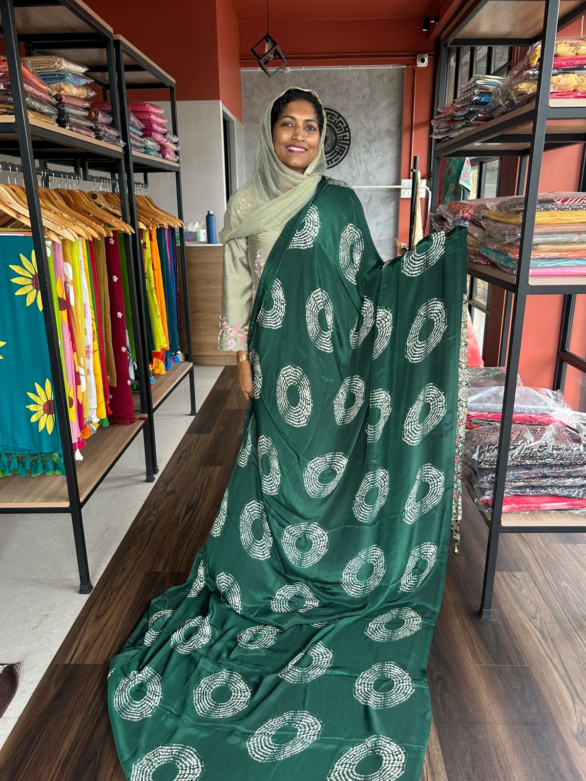 DARK GREEN SEMI MODAL SATIN SILK