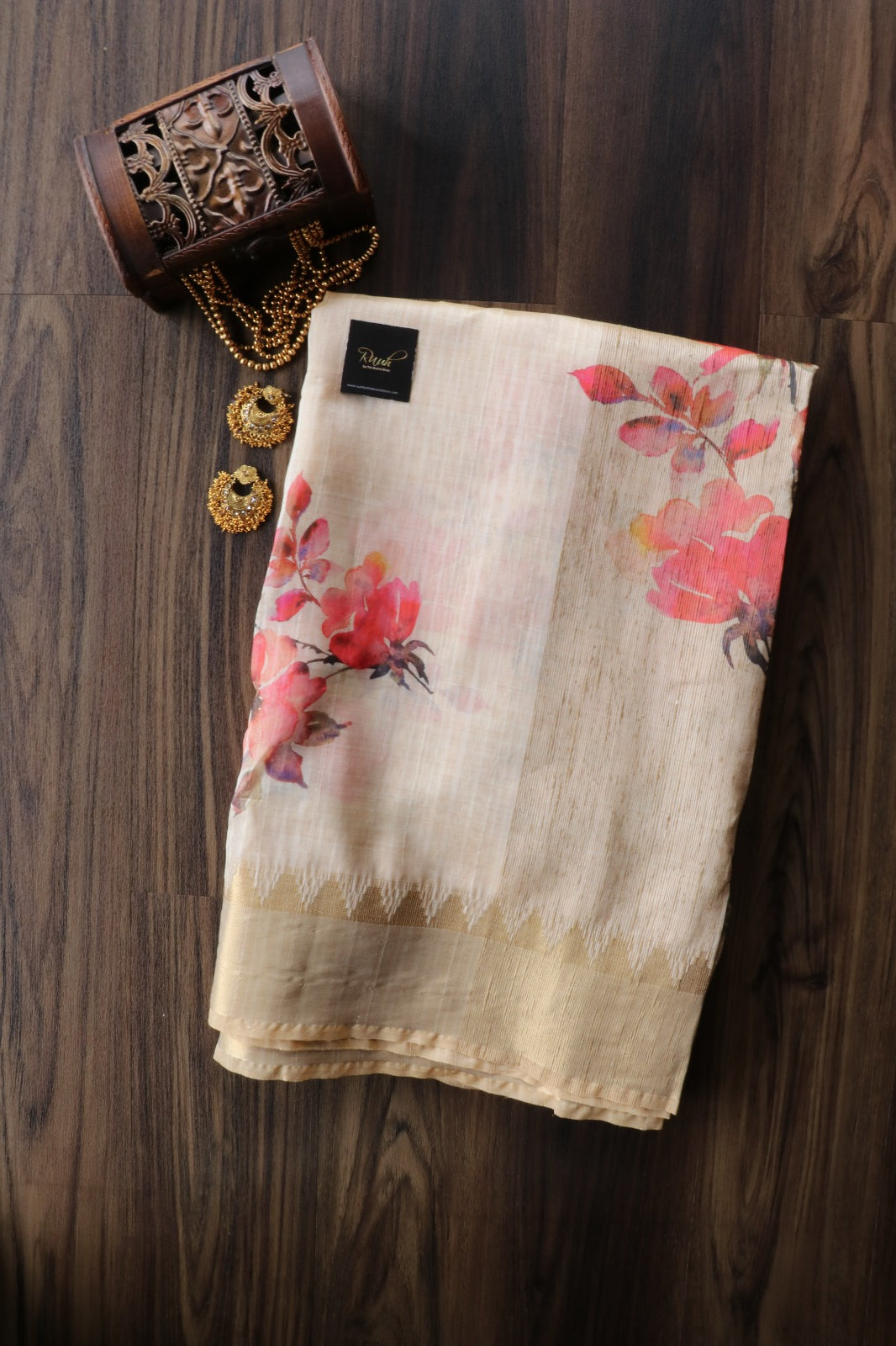 PINK FLORAL PRINTED SEMI SILK SAREE