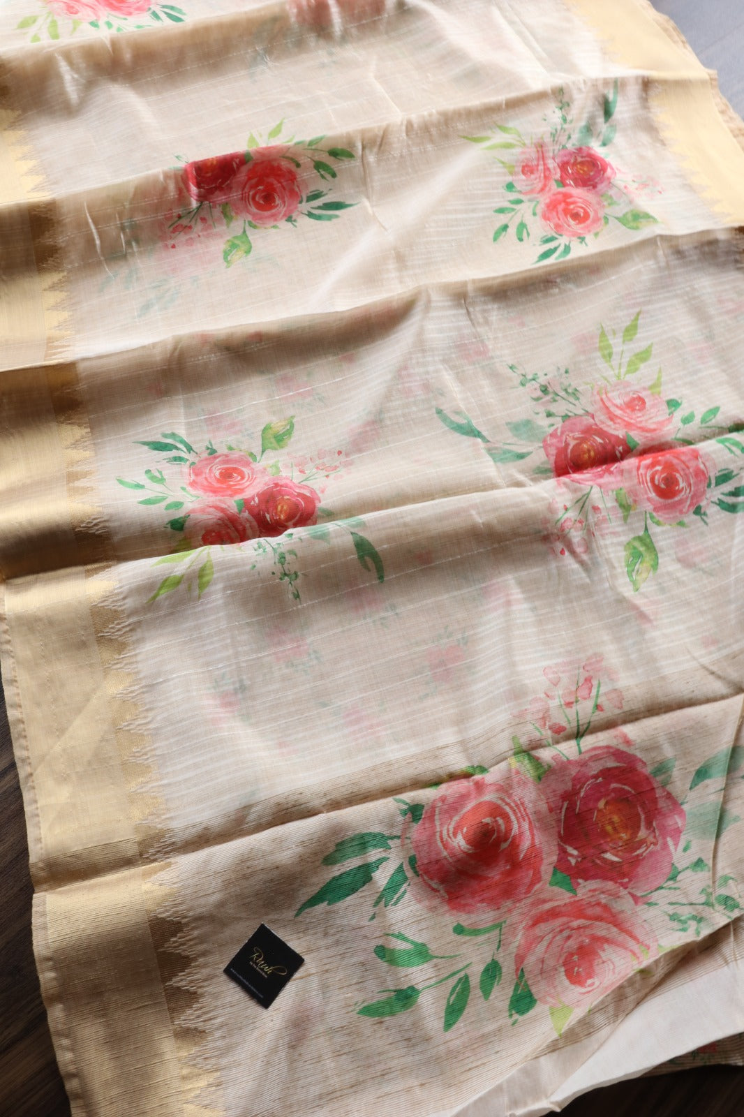 WATER COLOUR ROSE PRINTED SEMI SILK SAREE