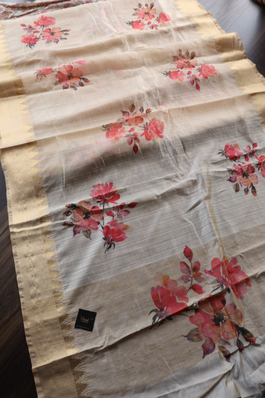 PINK FLORAL PRINTED SEMI SILK SAREE