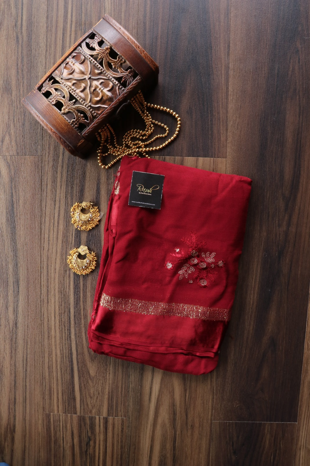 DEEP MAROON VISCOSE GEORGETTE FLORAL DESIGN SAREE
