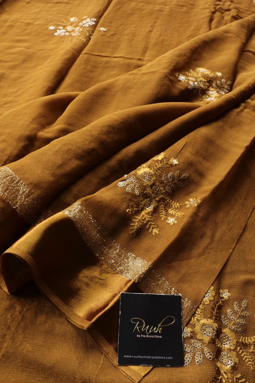 GOLDEN YELLOW VISCOSE GEORGETTE FLORAL SAREE