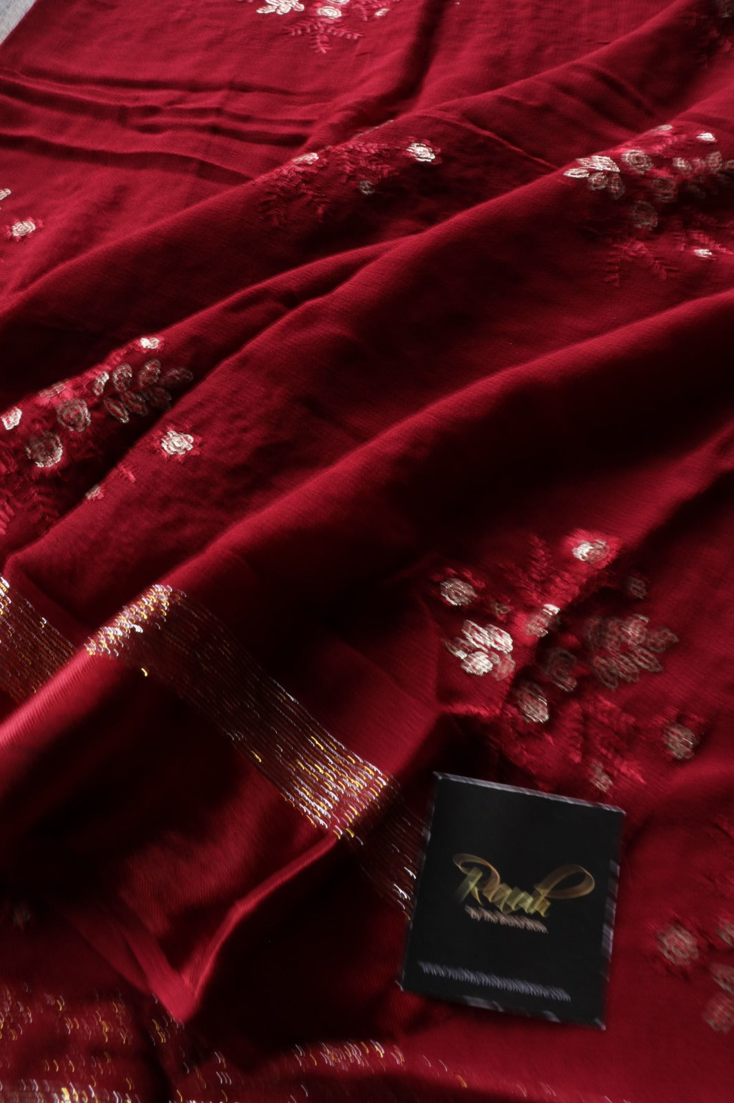 DEEP MAROON VISCOSE GEORGETTE FLORAL DESIGN SAREE