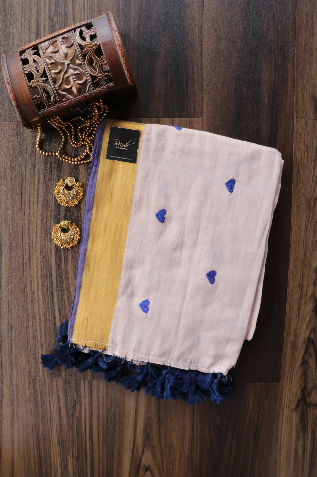 BLUE HEART EMBROIDERED MULMUL SAREE