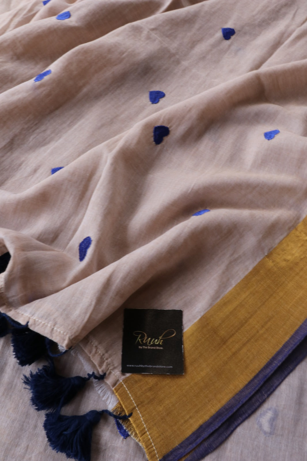 BLUE HEART EMBROIDERED MULMUL SAREE