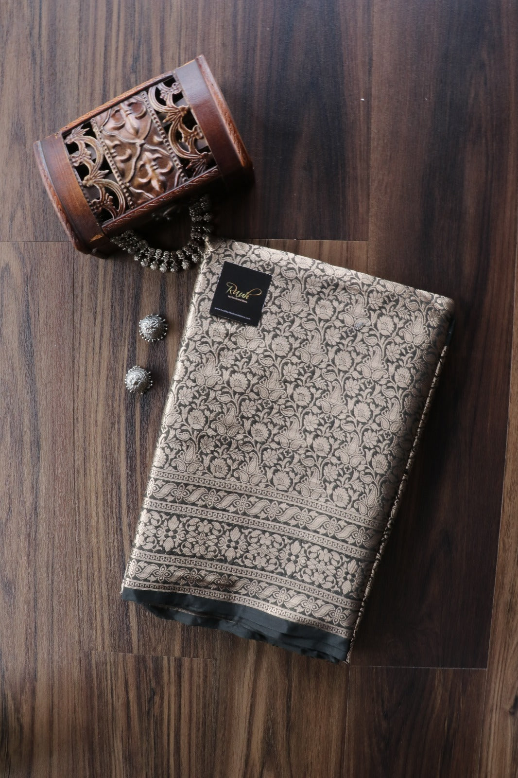BLACK BANARASI SEMI KATAN SAREE