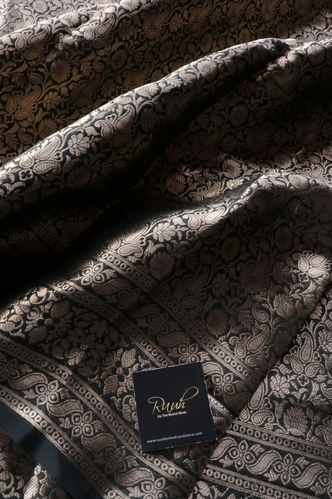 BLACK BANARASI SEMI KATAN SAREE