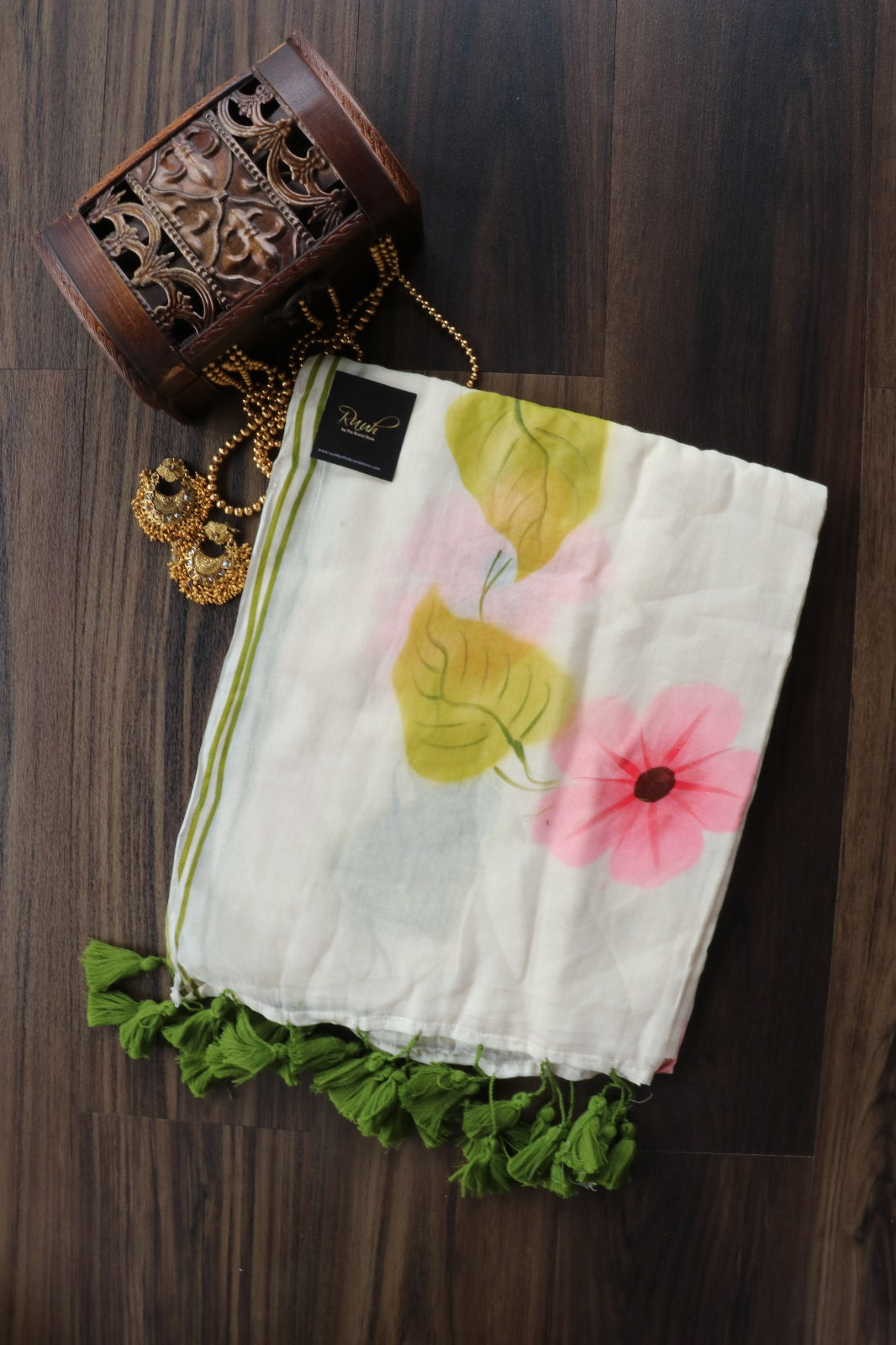 PINK FLORAL HANDPAINTED MULMUL SAREE