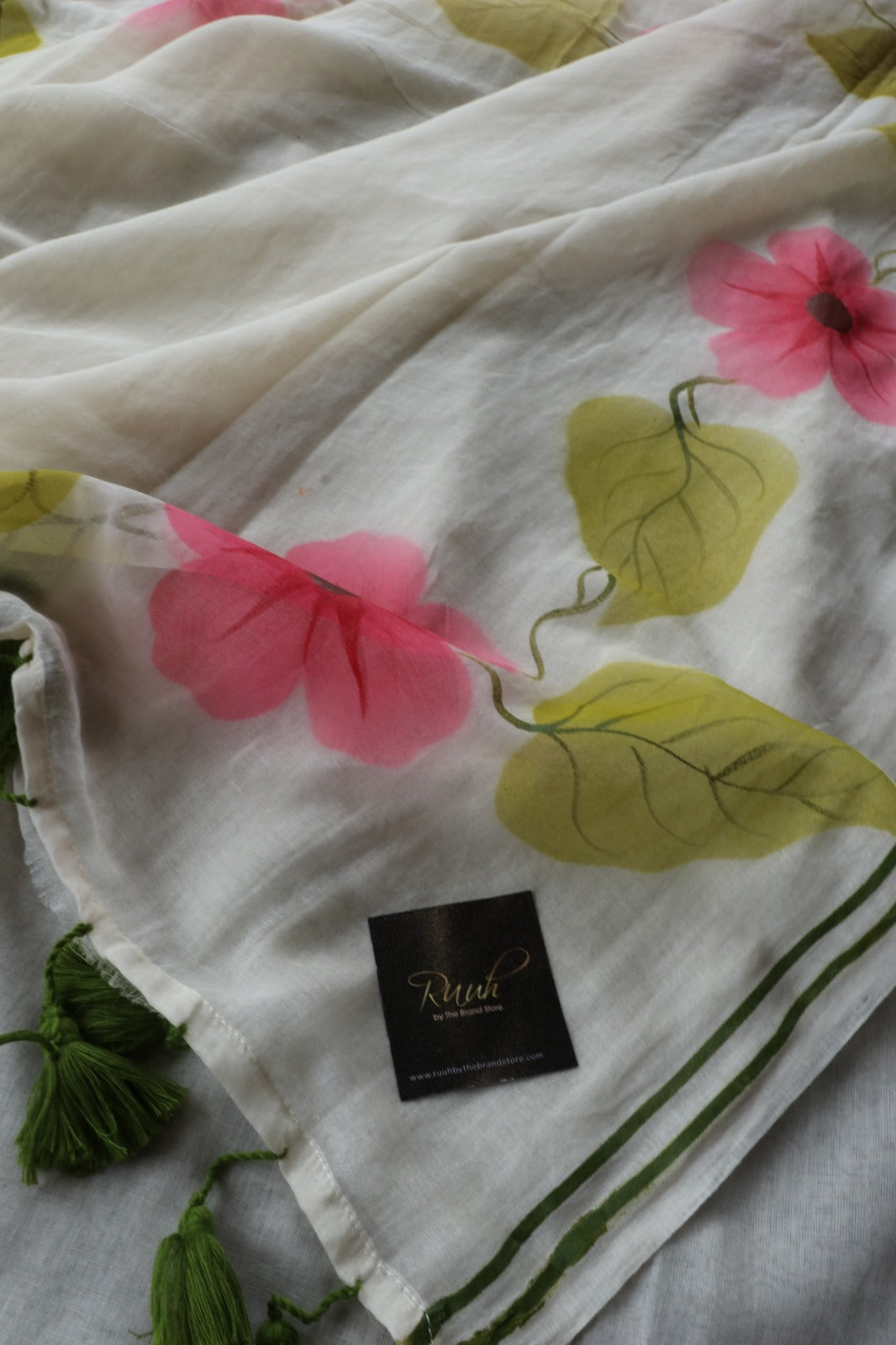 PINK FLORAL HANDPAINTED MULMUL SAREE