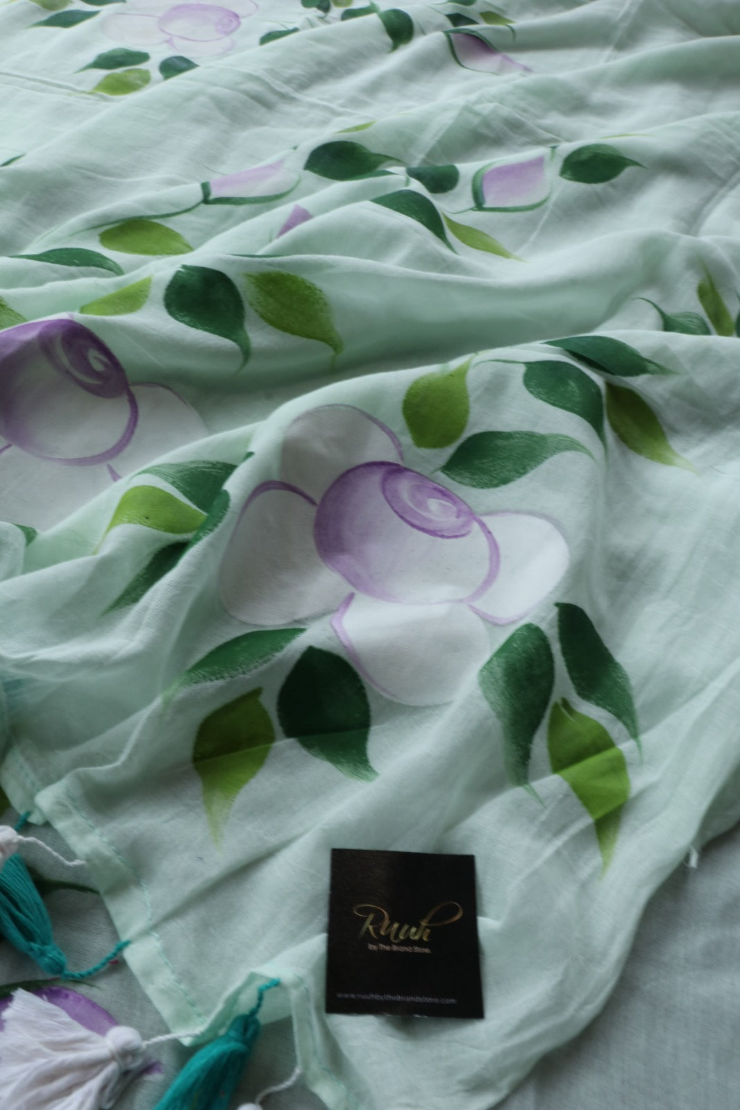 GREEN HANDPAINTED MULMUL COTTON SAREE