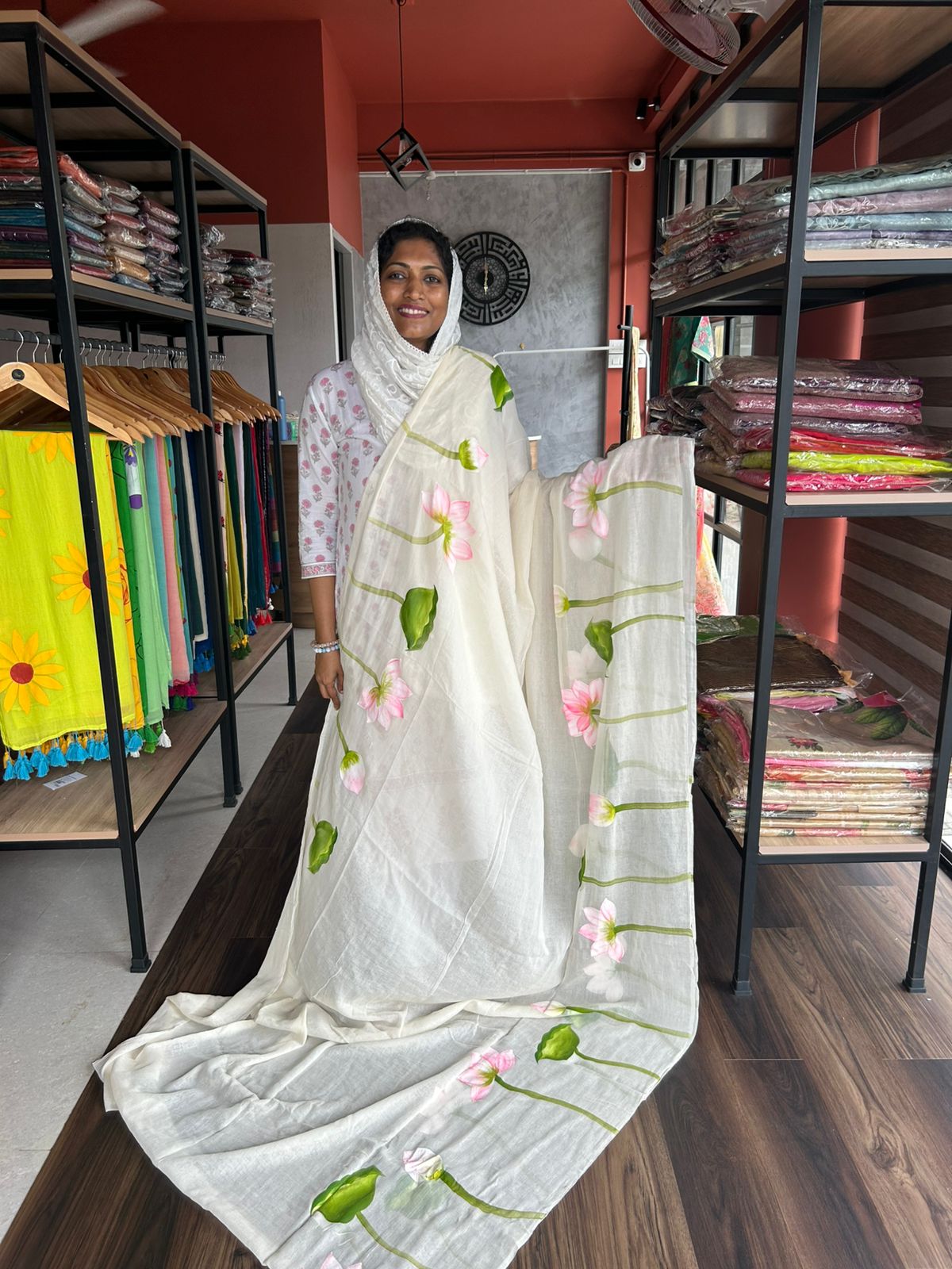 LOTUS HANDPAINTED MULMUL COTTON SAREE