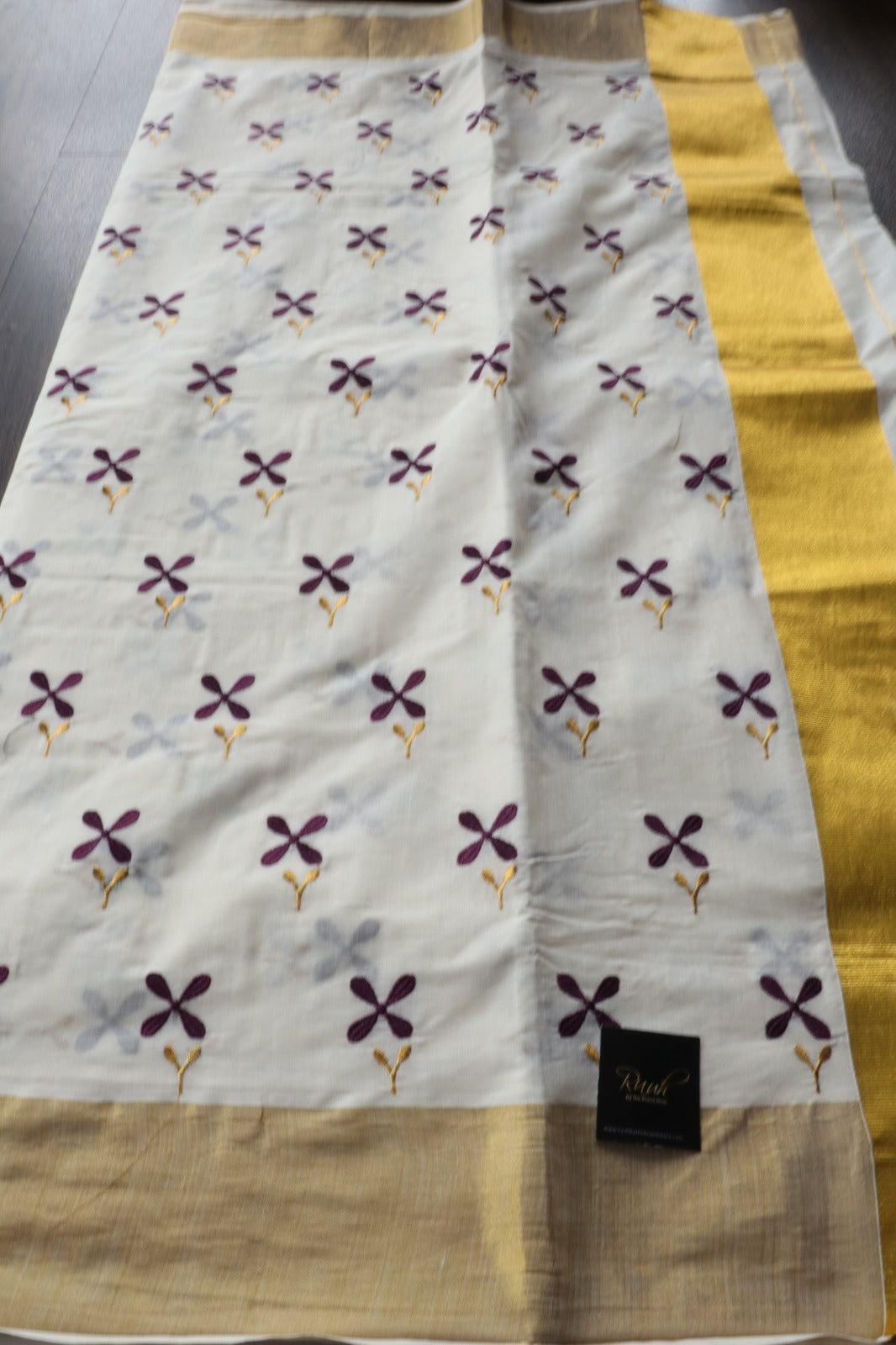 PURPLE THECHI EMBROIDERY ON KERALA COTTON