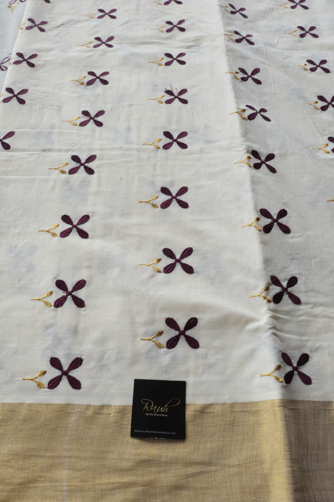 PURPLE THECHI EMBROIDERY ON KERALA COTTON