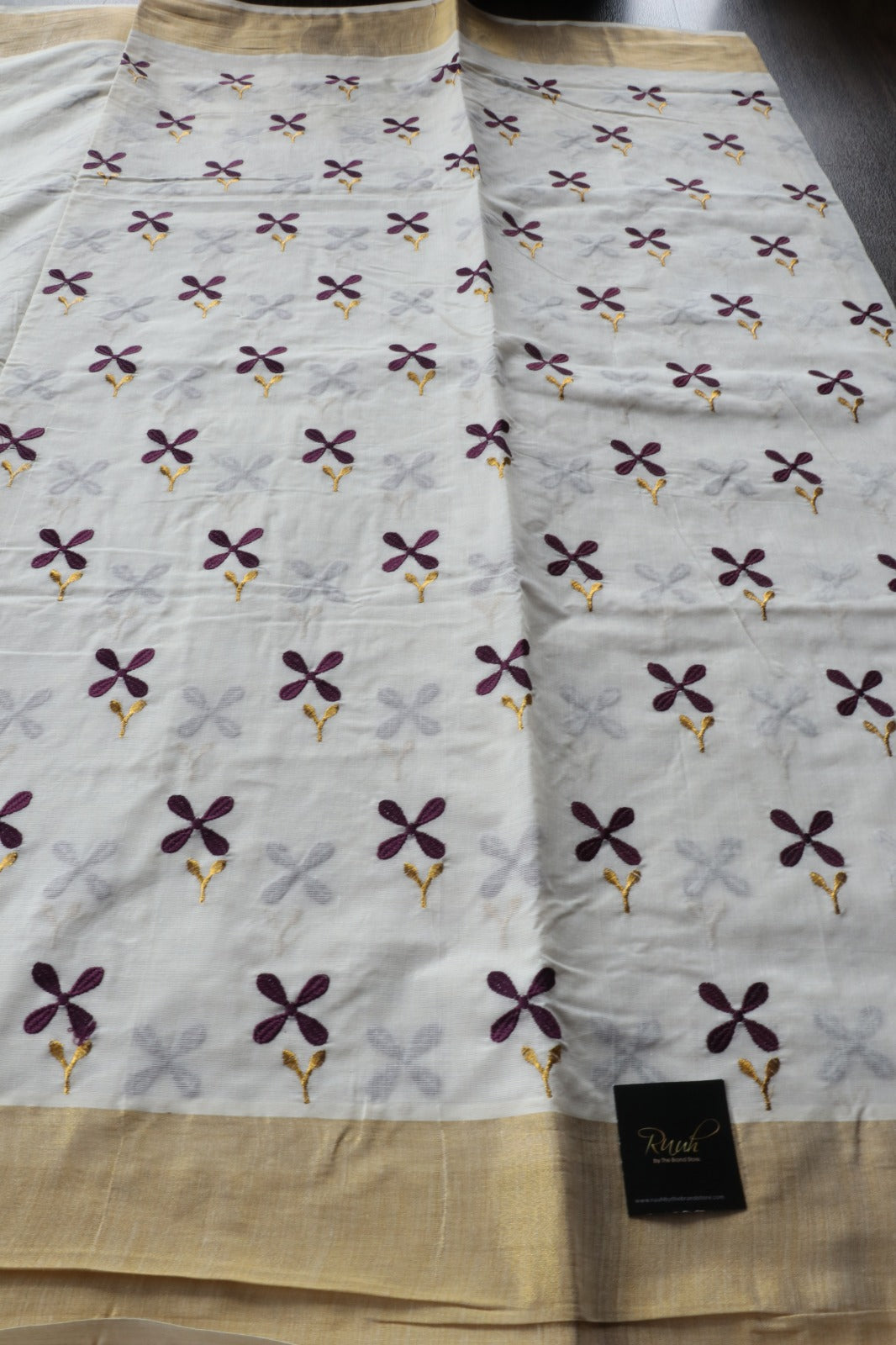 PURPLE THECHI EMBROIDERY ON KERALA COTTON