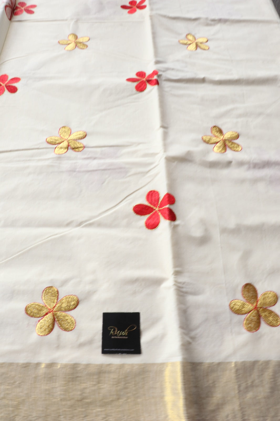 KERALA COTTON RED & GOLD FLORAL EMBROIDERY