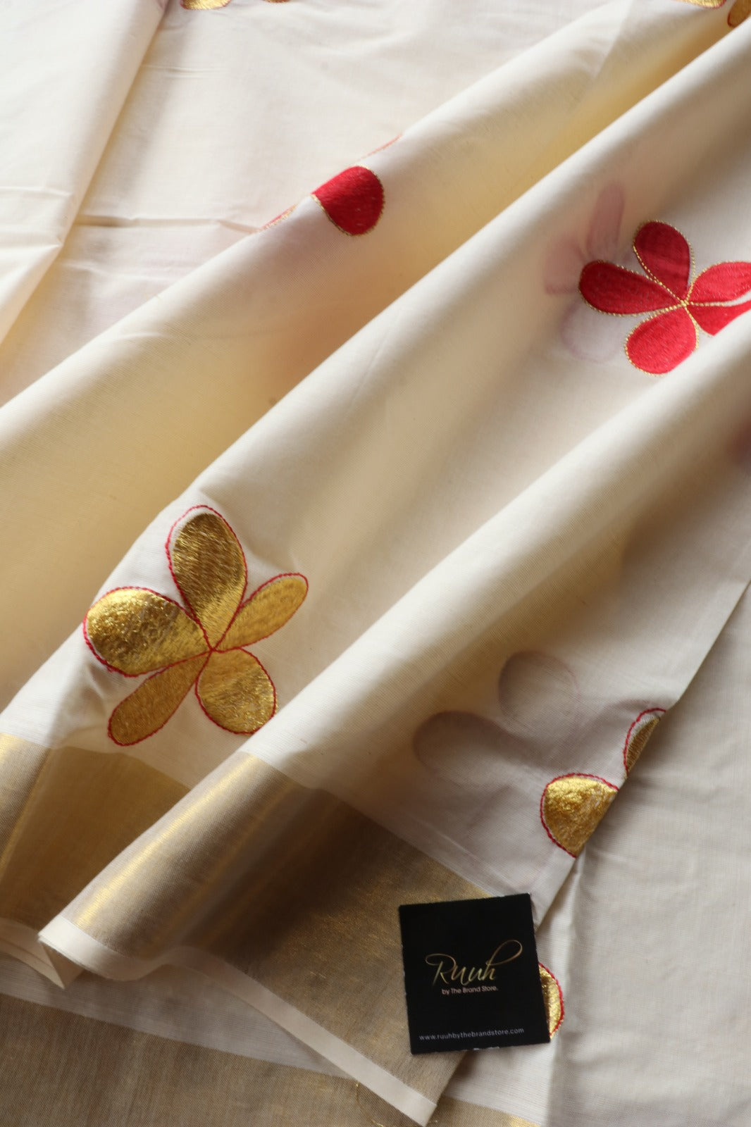 KERALA COTTON RED & GOLD FLORAL EMBROIDERY