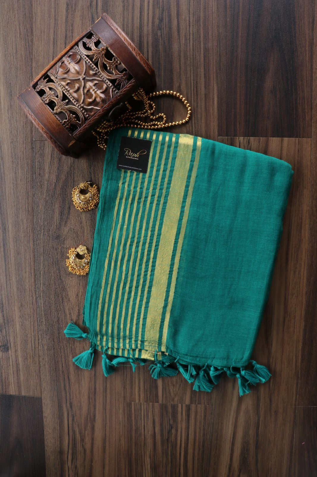 DARK GREEN MULMUL COTTON SAREE