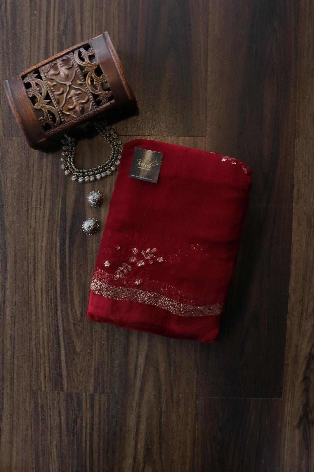 MAROON VISCOSE GEORGETTE WITH FLORAL EMBROIDERY