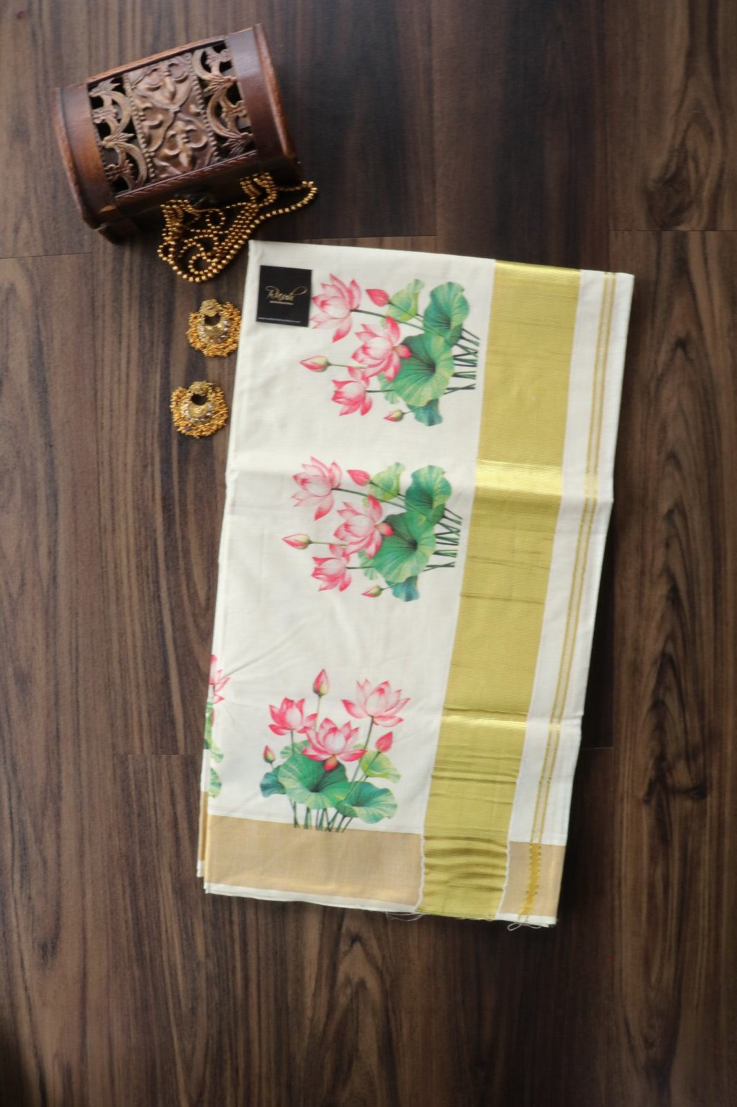 LOTUS PRINTED KERALA COTTON SAREE