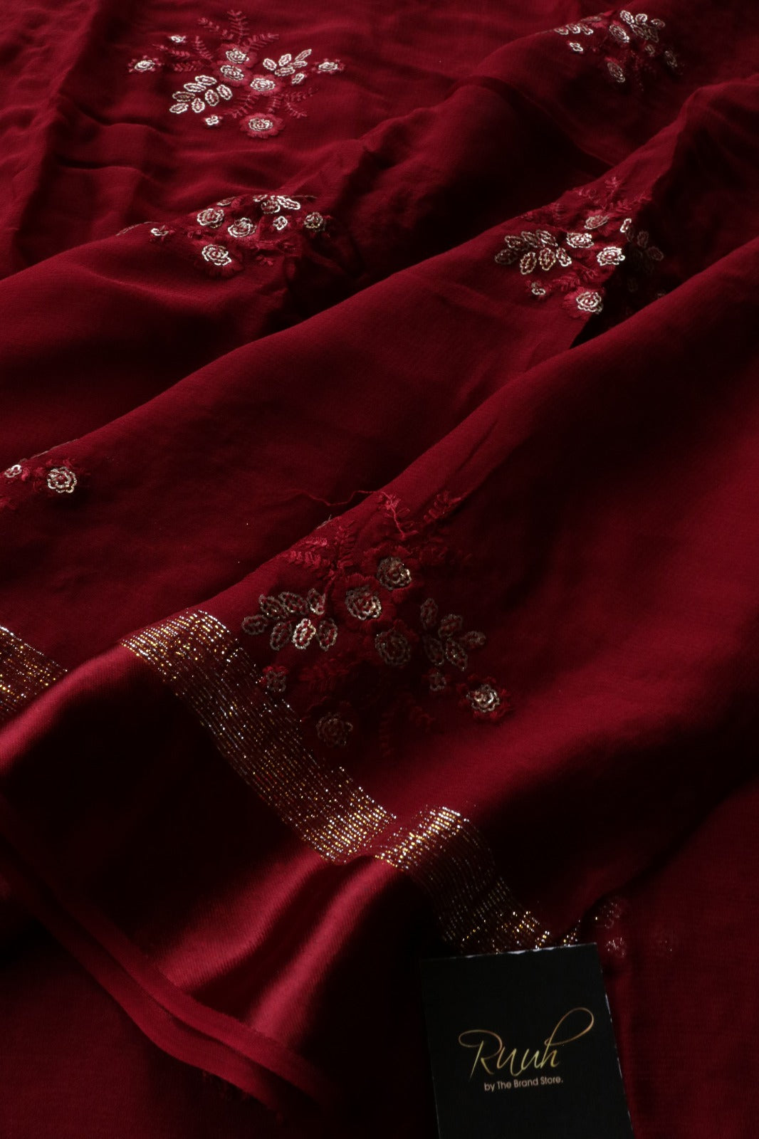 MAROON VISCOSE GEORGETTE WITH FLORAL EMBROIDERY