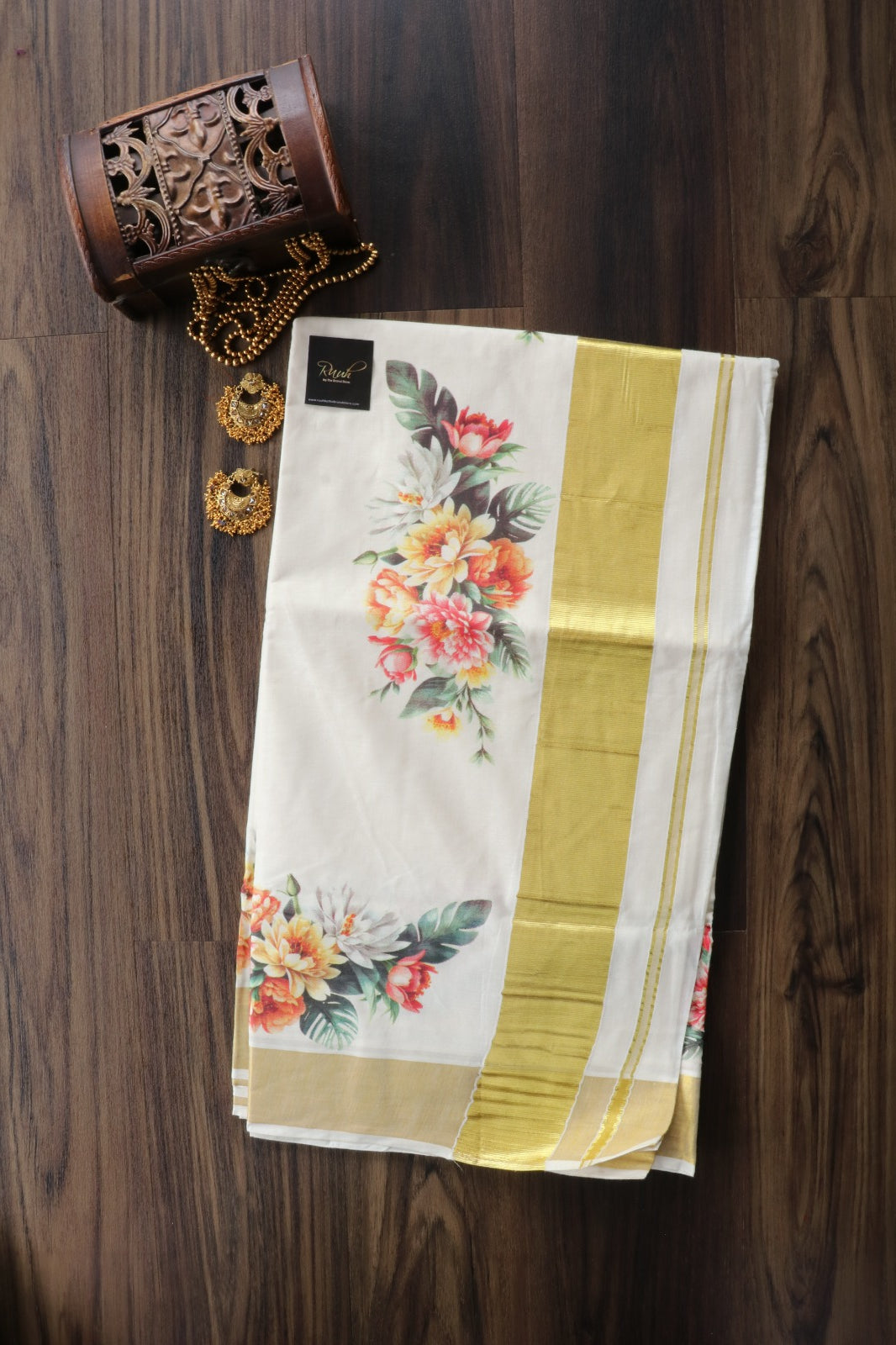 MULTI COLOUR FLORAL PRINTED KERALA COTTON SAREE