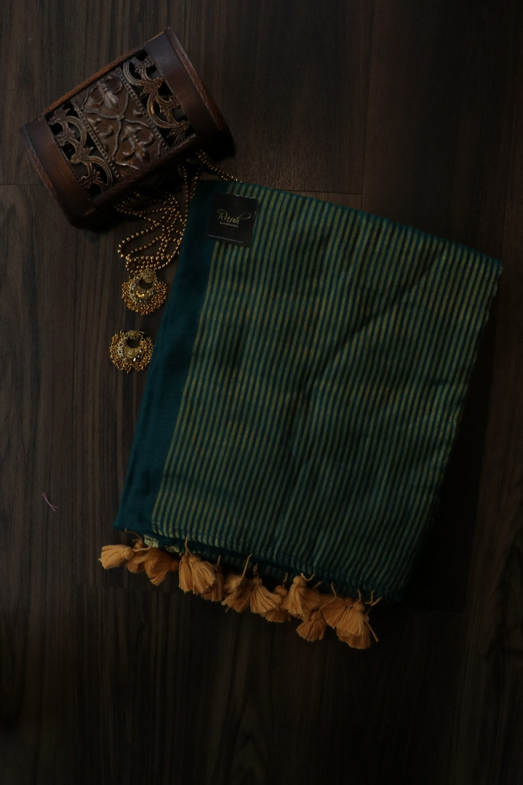 GREEN ZARI STRIPED MULMUL SAREE