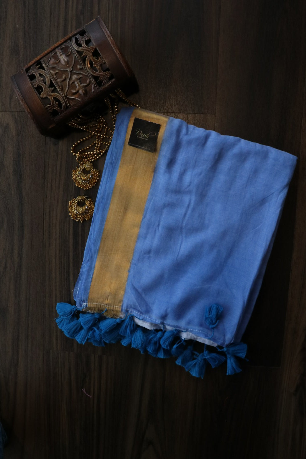 BLUE - WHITE MULMUL SAREE