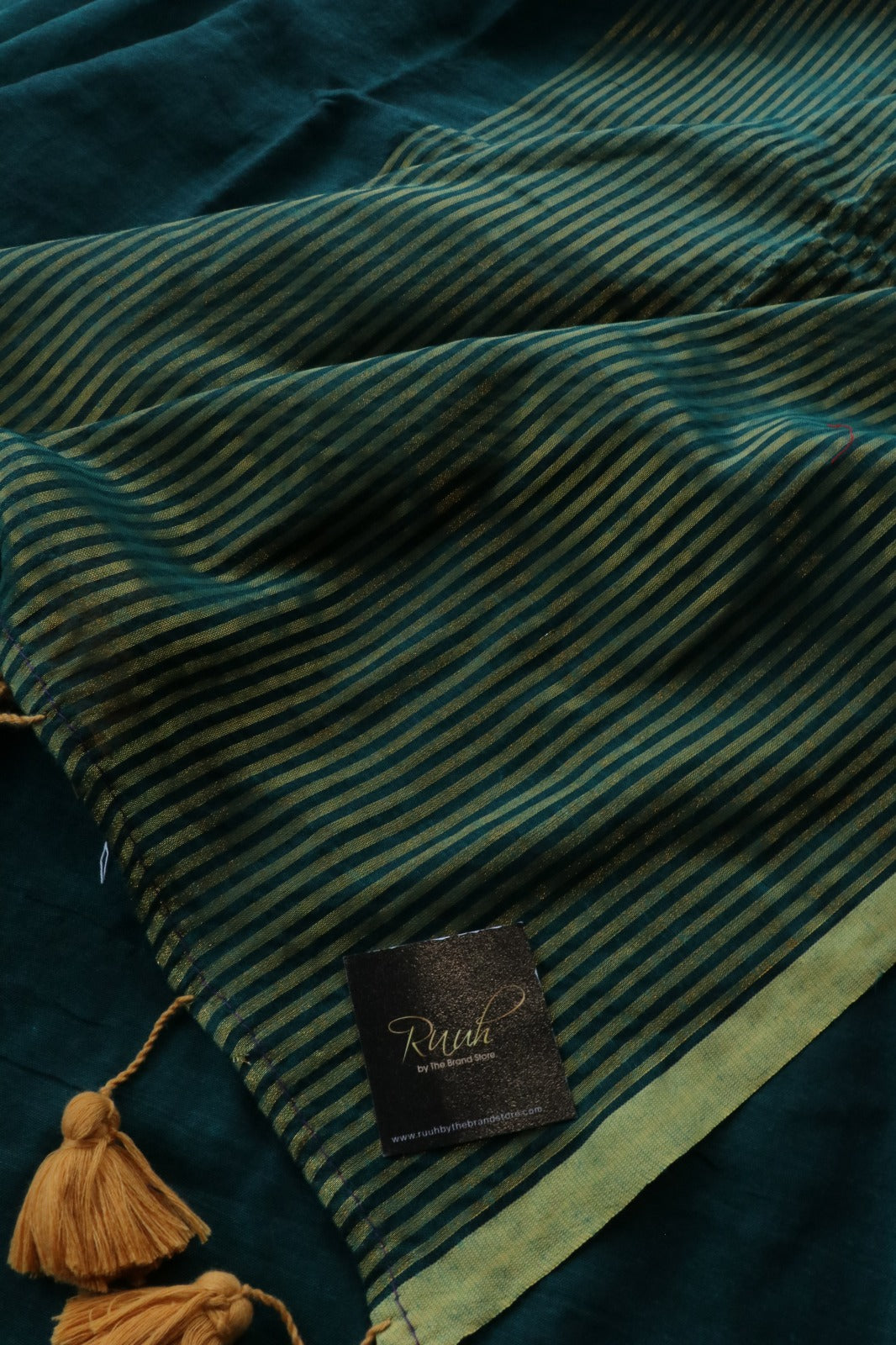 GREEN ZARI STRIPED MULMUL SAREE