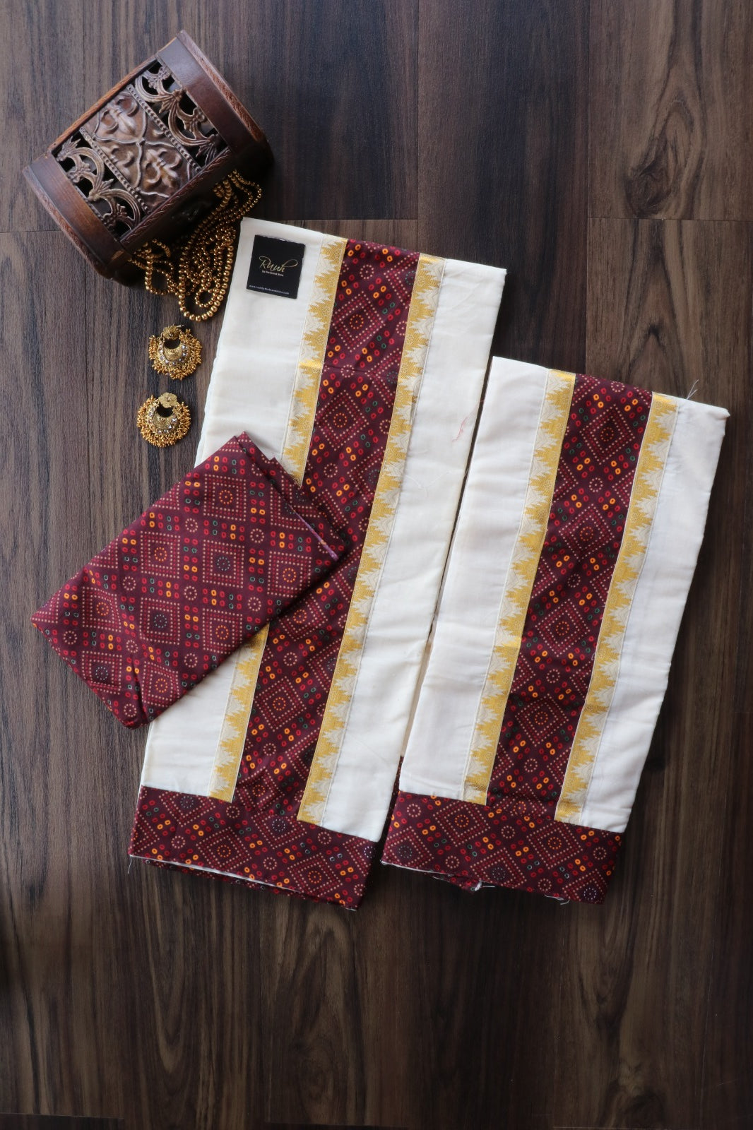 COTTON SET MUND WITH BLOUSE PIECE-MAROON