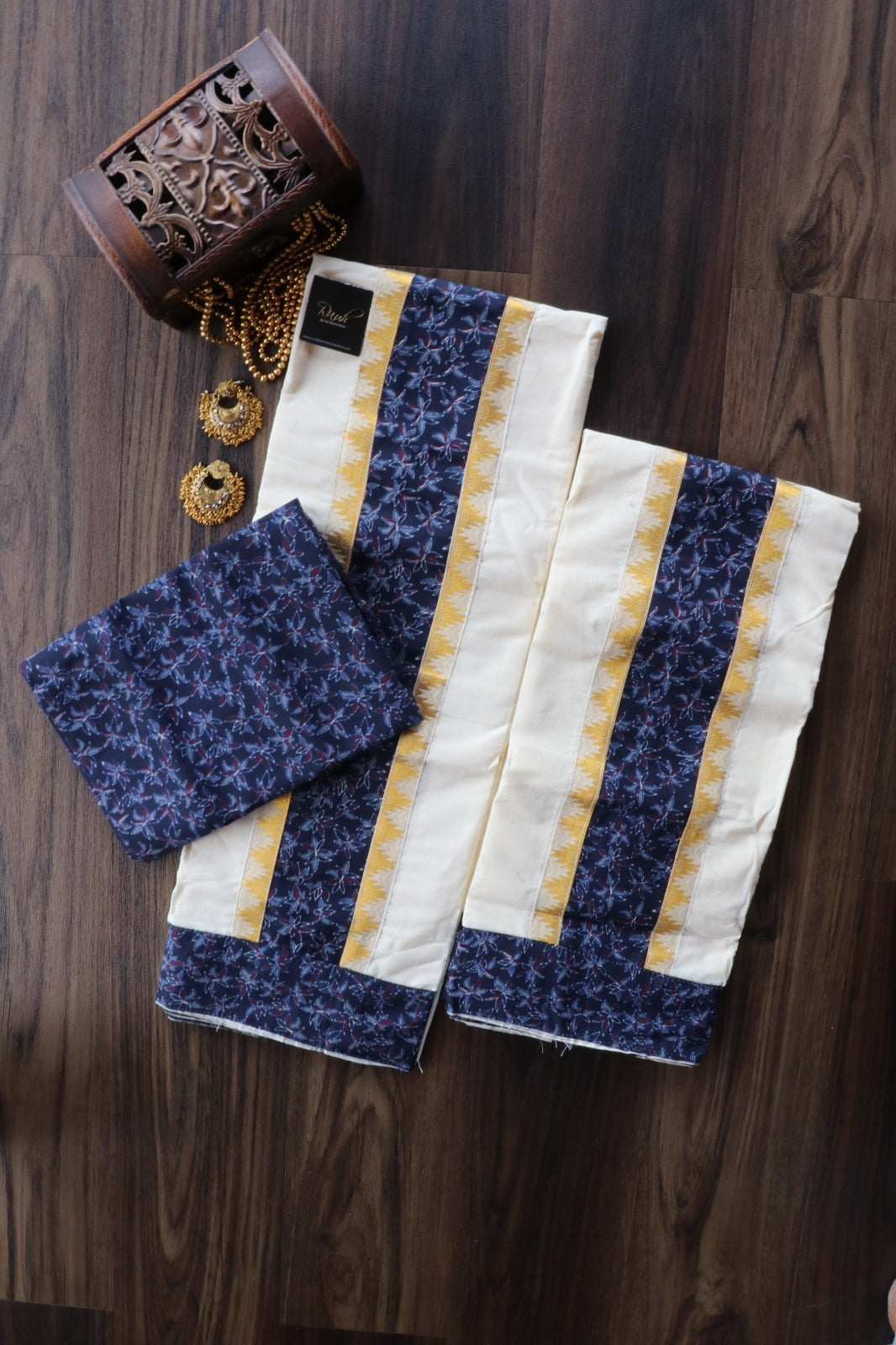 COTTON SET MUND WITH BLOUSE PIECE-BLUE