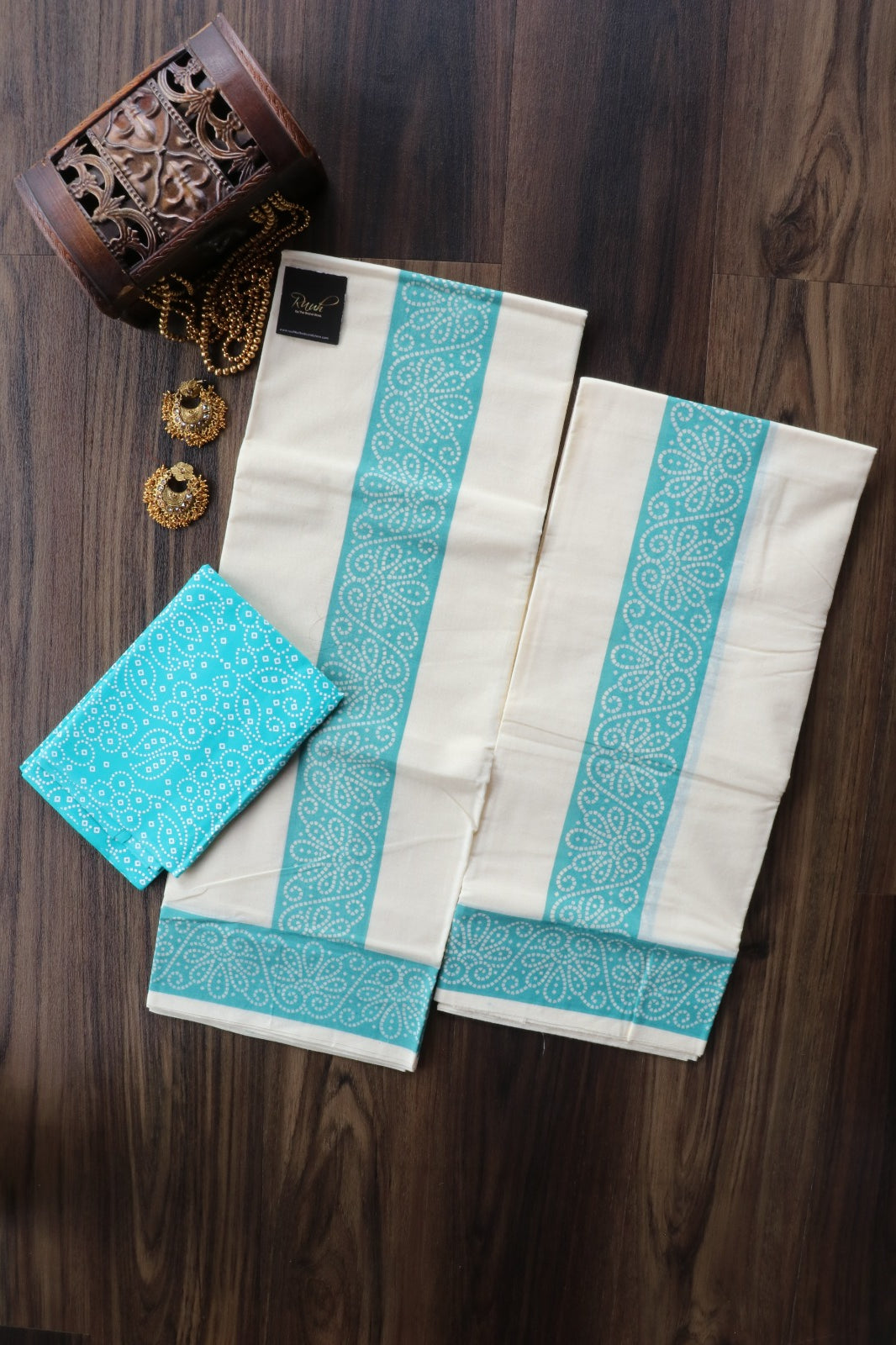 COTTON SET MUND WITH BLOUSE PIECE -BLUE