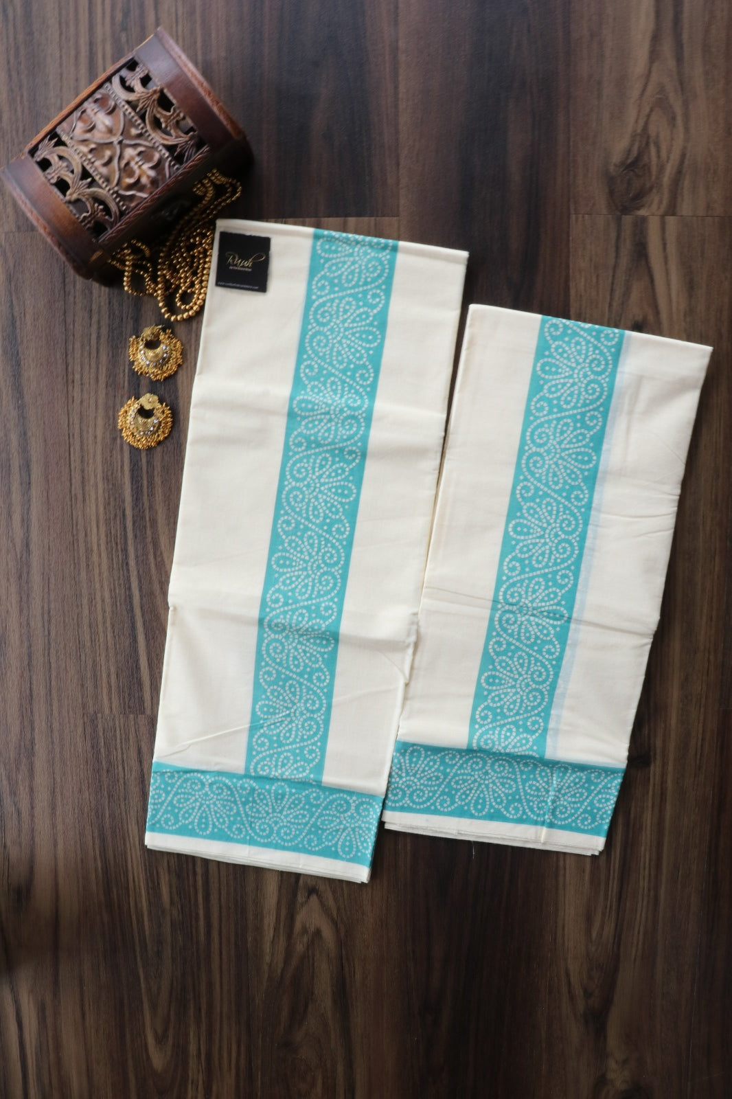 COTTON SET MUND WITH BLOUSE PIECE -BLUE