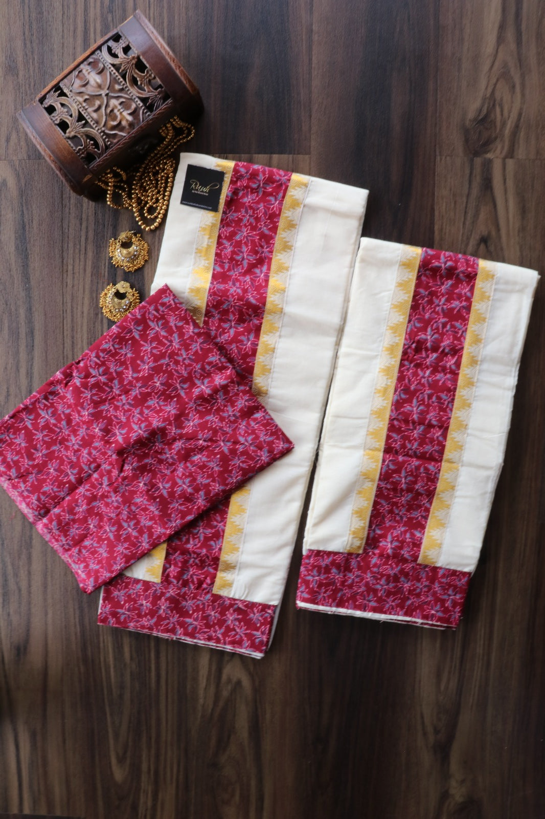 COTTON SET MUND WITH BLOUSE PIECE-DARK PINK