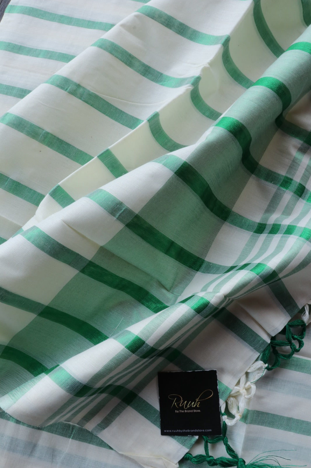 KERALA COTTON SAREE IN DARK GREEN STRIPE