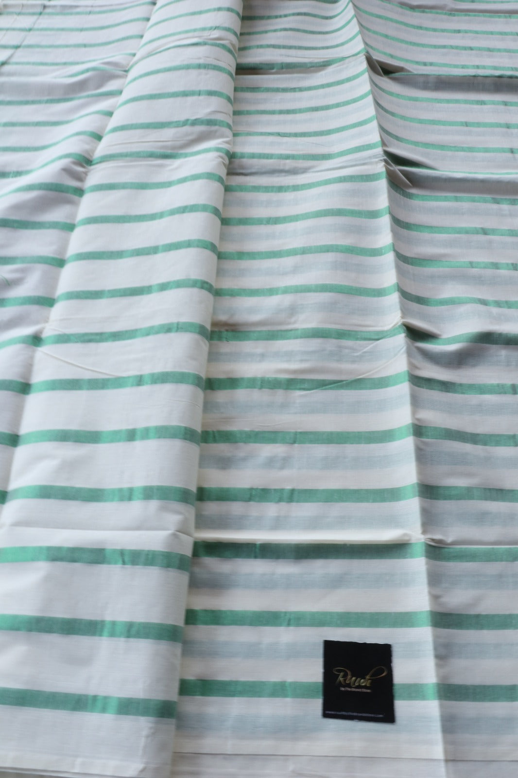 KERALA COTTON SAREE IN DARK GREEN STRIPE