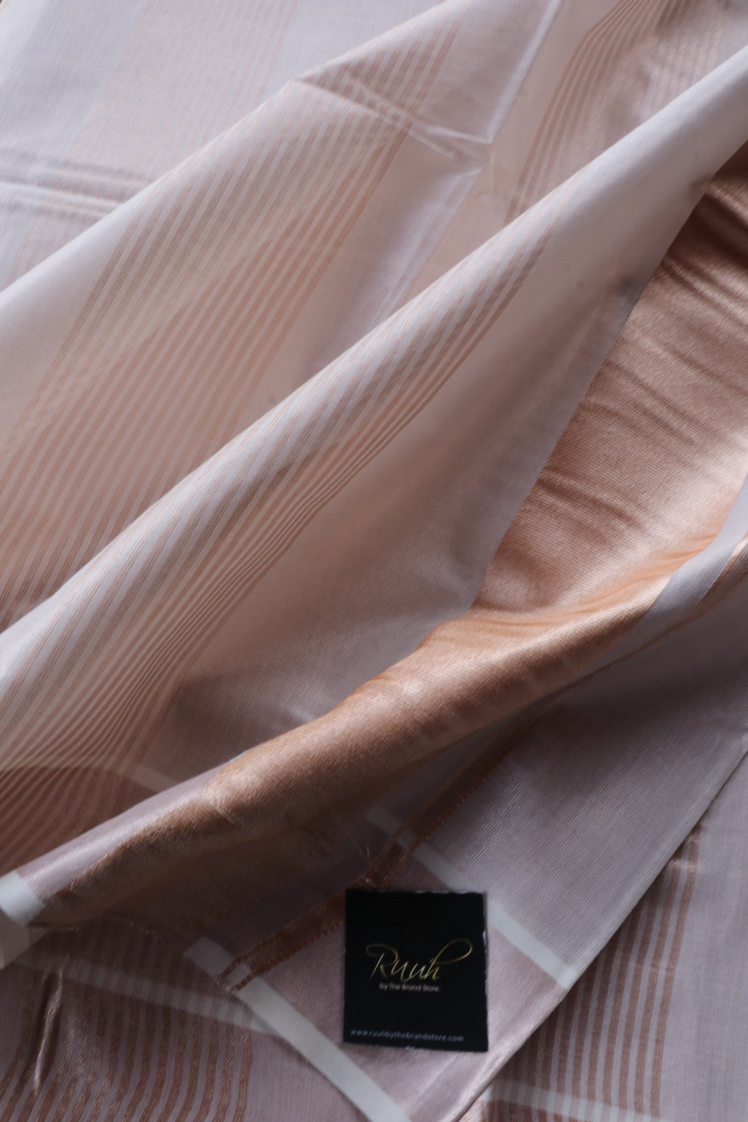 ROSE GOLD TISSUE SAREE WITH VERTICAL STRIPE