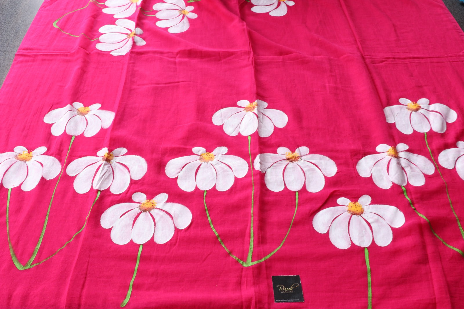 HOT PINK MULMUL HANDPAINTED DAISY SAREE