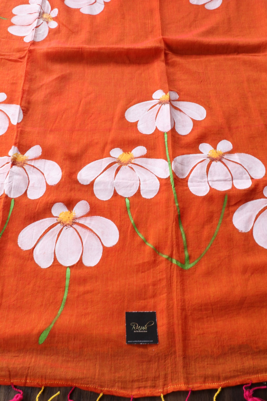 DUAL TONE PINK X YELLOW MULMUL HANDPAINTED DAISY SAREE