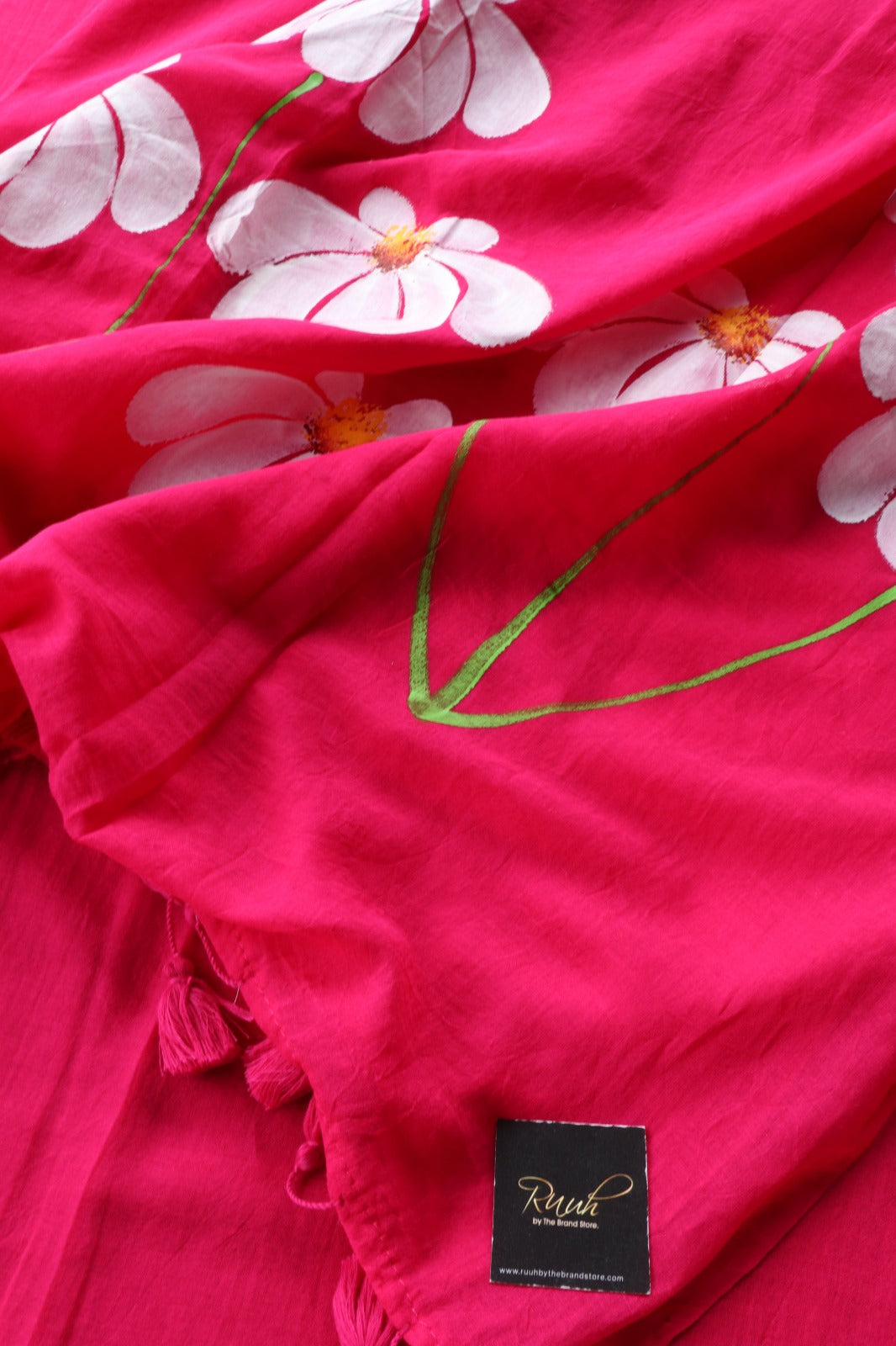 HOT PINK MULMUL HANDPAINTED DAISY SAREE