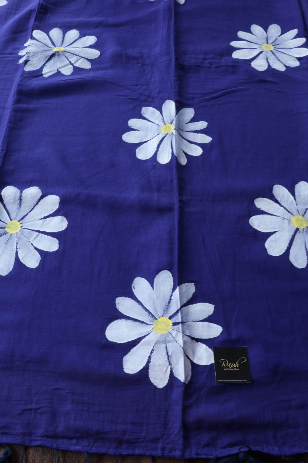 DARK BLUE DAISY HANDPAINTED MULMUL SAREE