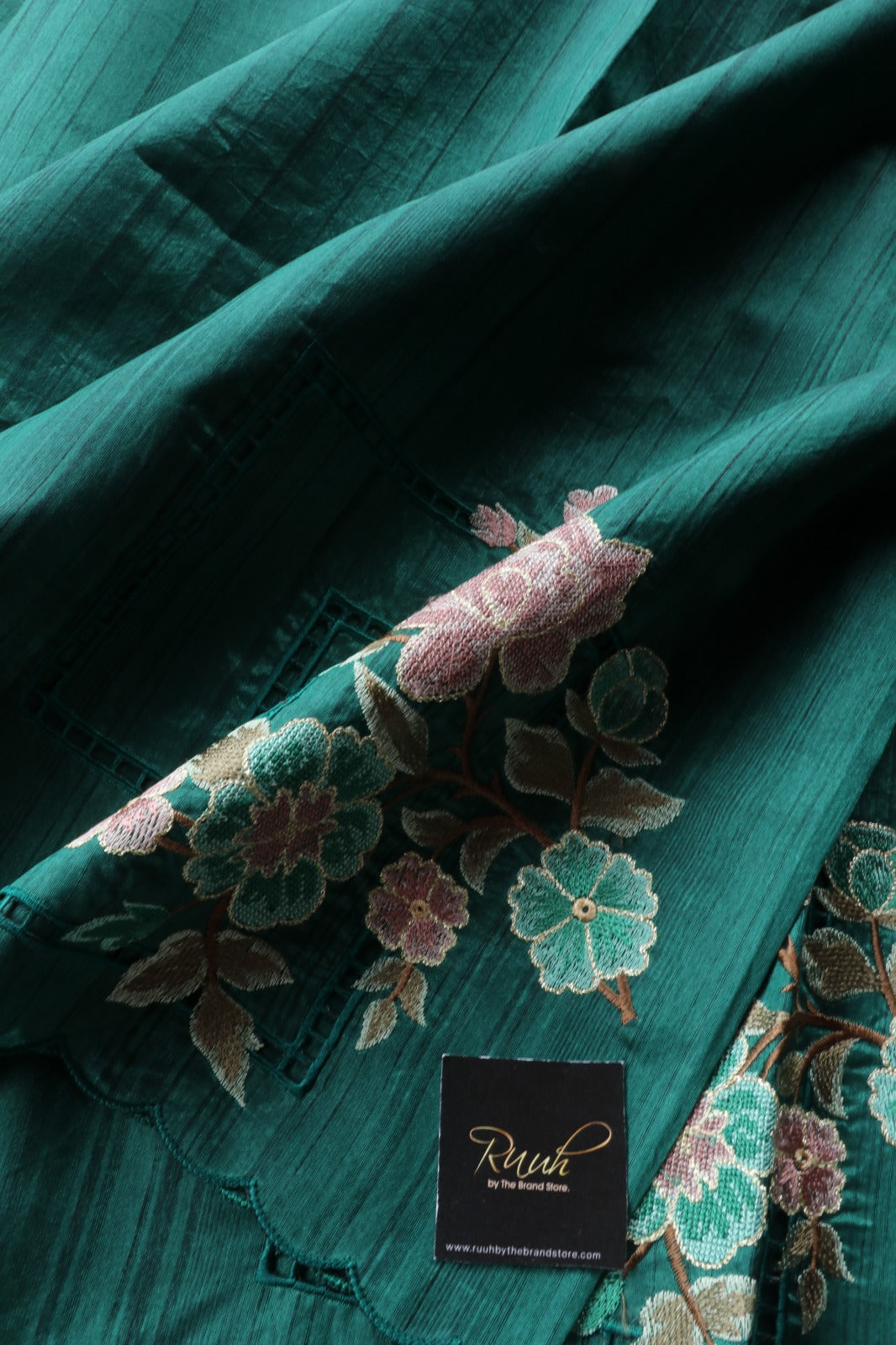PREMIUM SEMI TUSSAR WITH CUTWORK - DARK GREEN