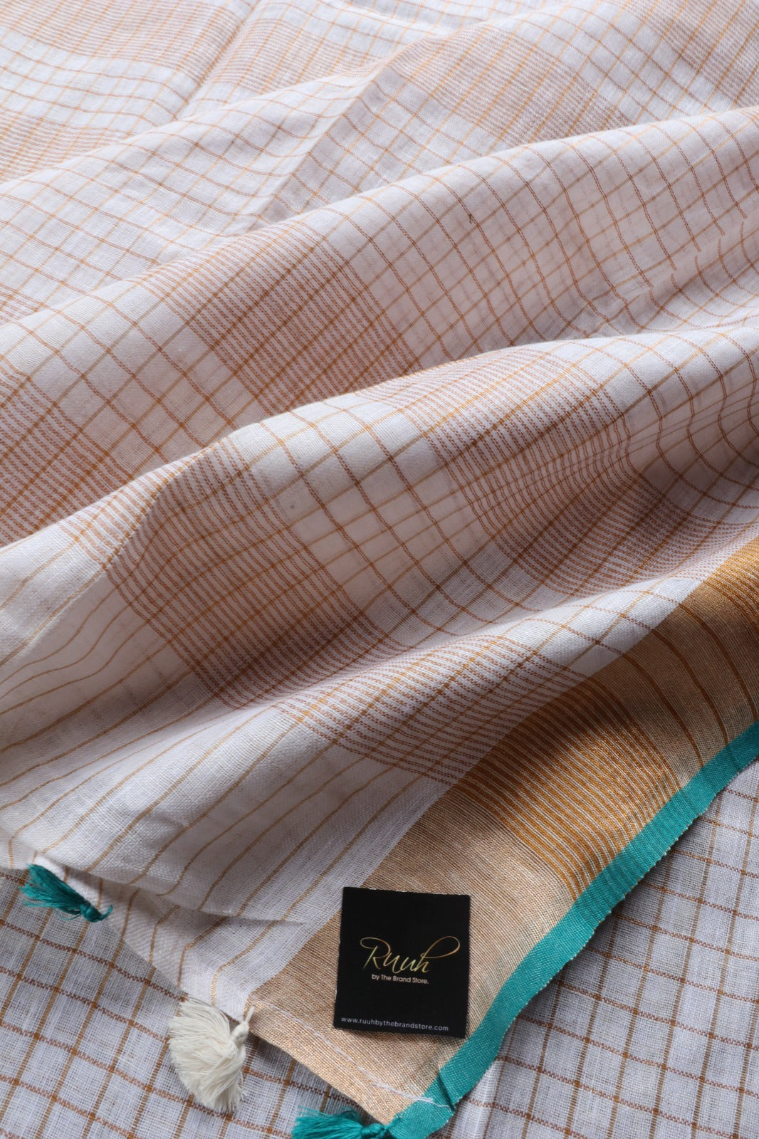 LINEN CHECKS WITH SEA GREEN EDGING