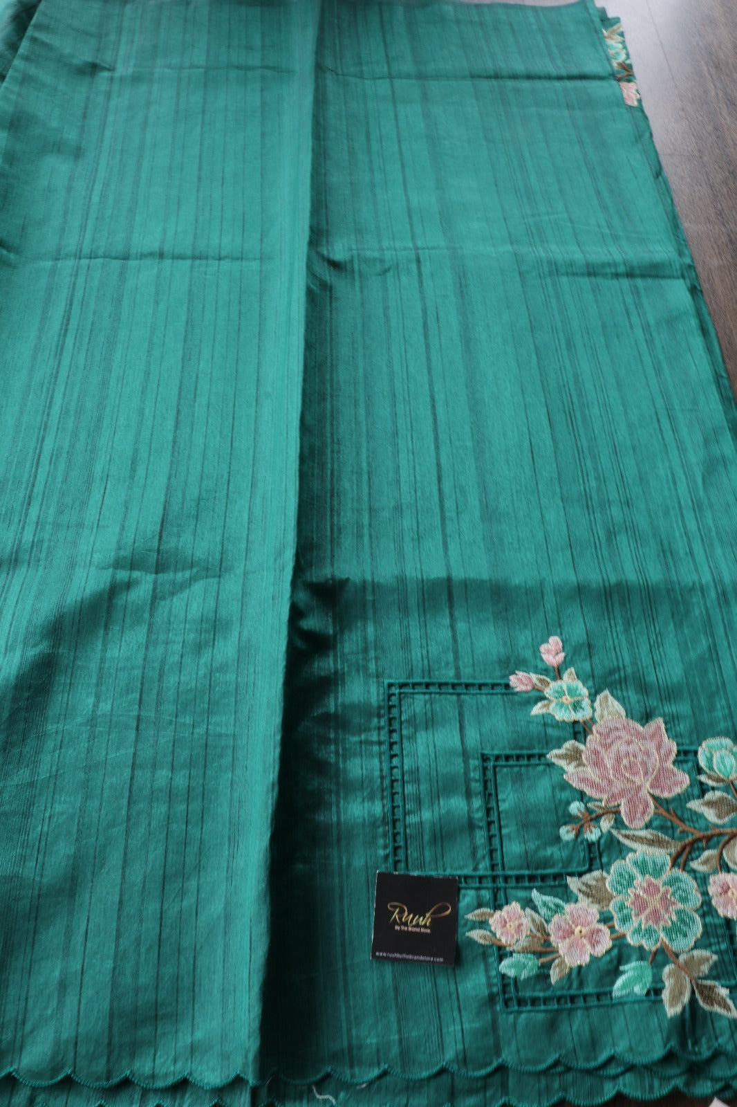 PREMIUM SEMI TUSSAR WITH CUTWORK - DARK GREEN