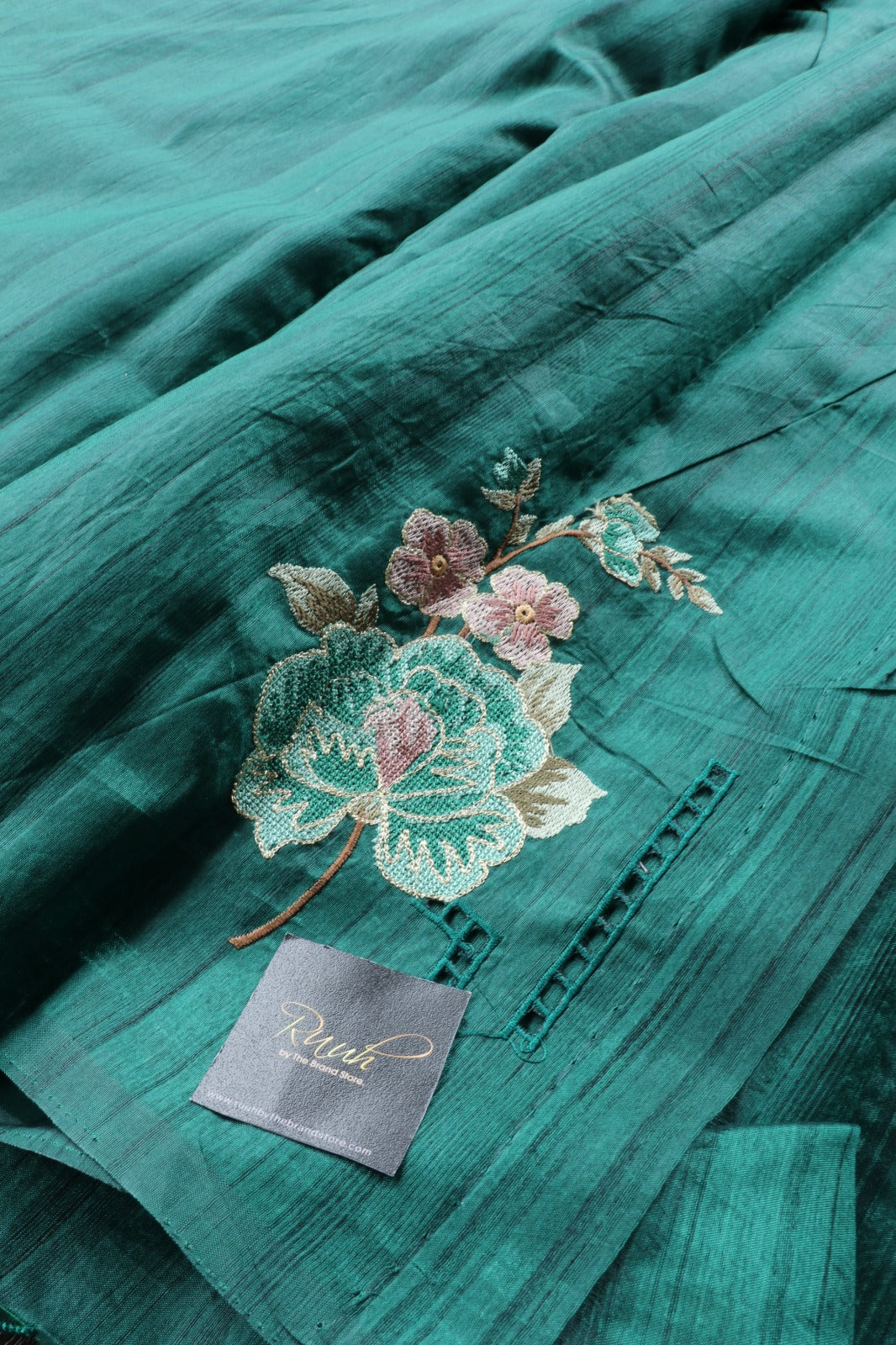 PREMIUM SEMI TUSSAR WITH CUTWORK - DARK GREEN