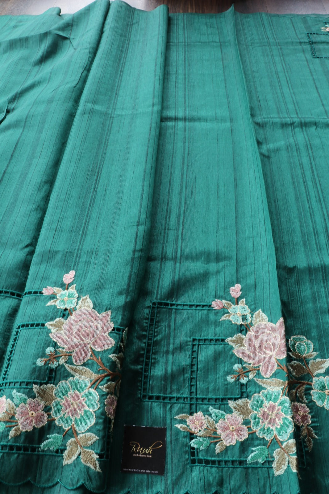 PREMIUM SEMI TUSSAR WITH CUTWORK - DARK GREEN