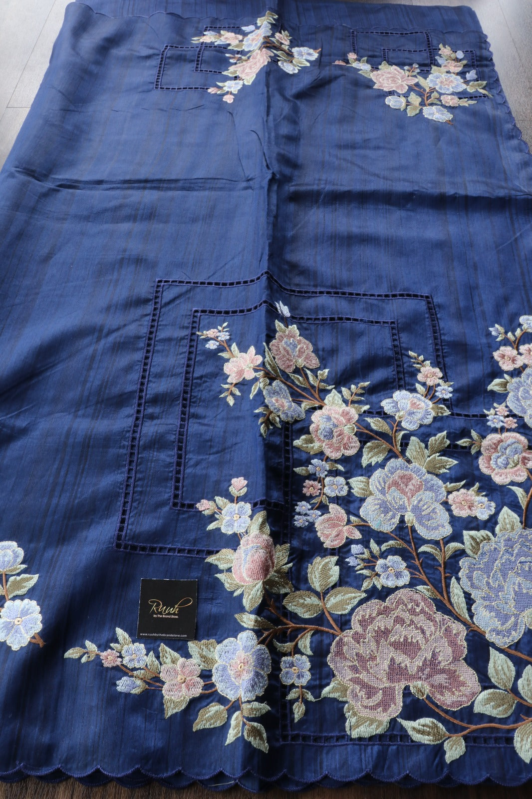 PREMIUM SEMI TUSSAR WITH CUTWORK - DARK BLUE
