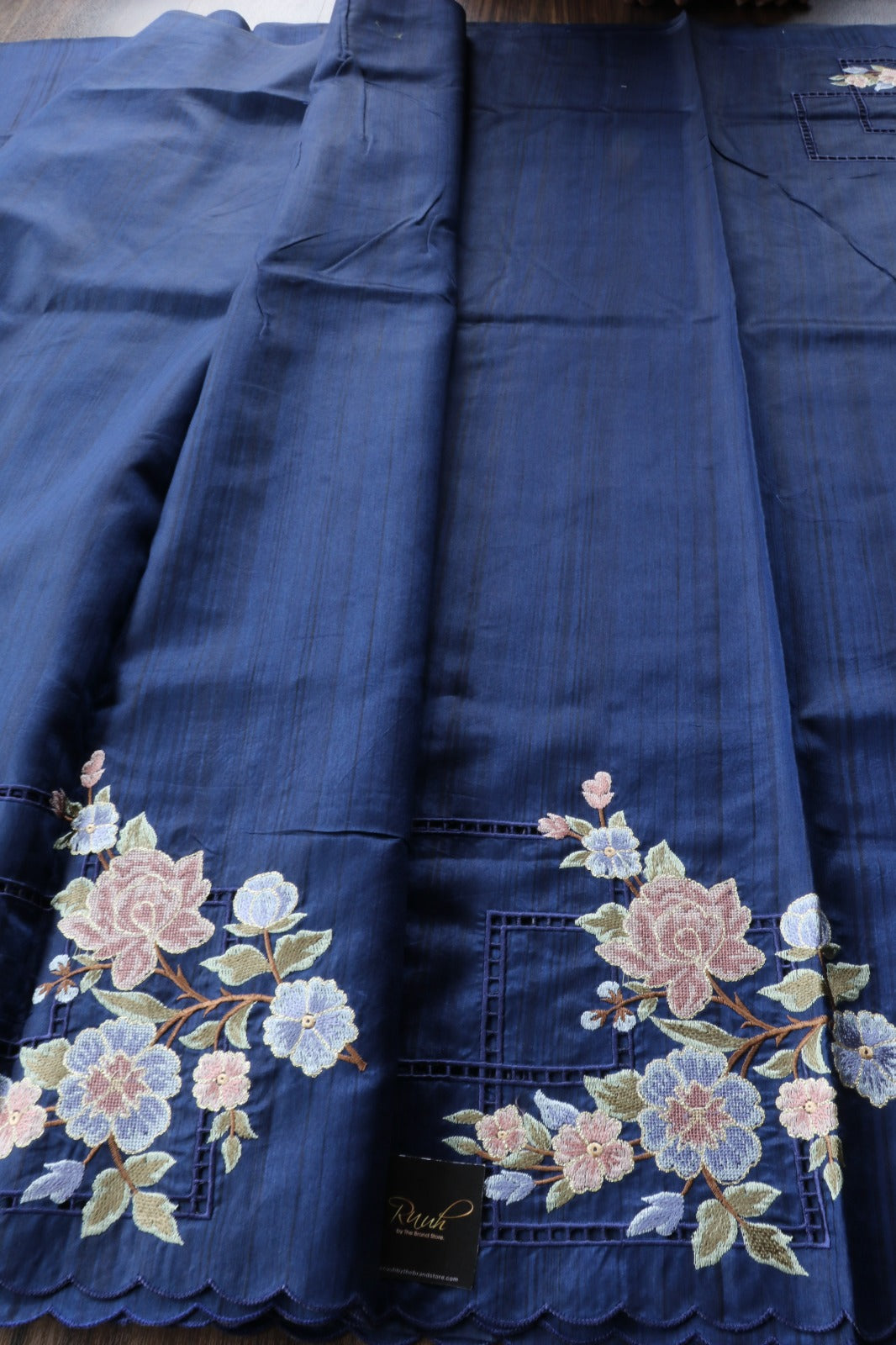 PREMIUM SEMI TUSSAR WITH CUTWORK - DARK BLUE