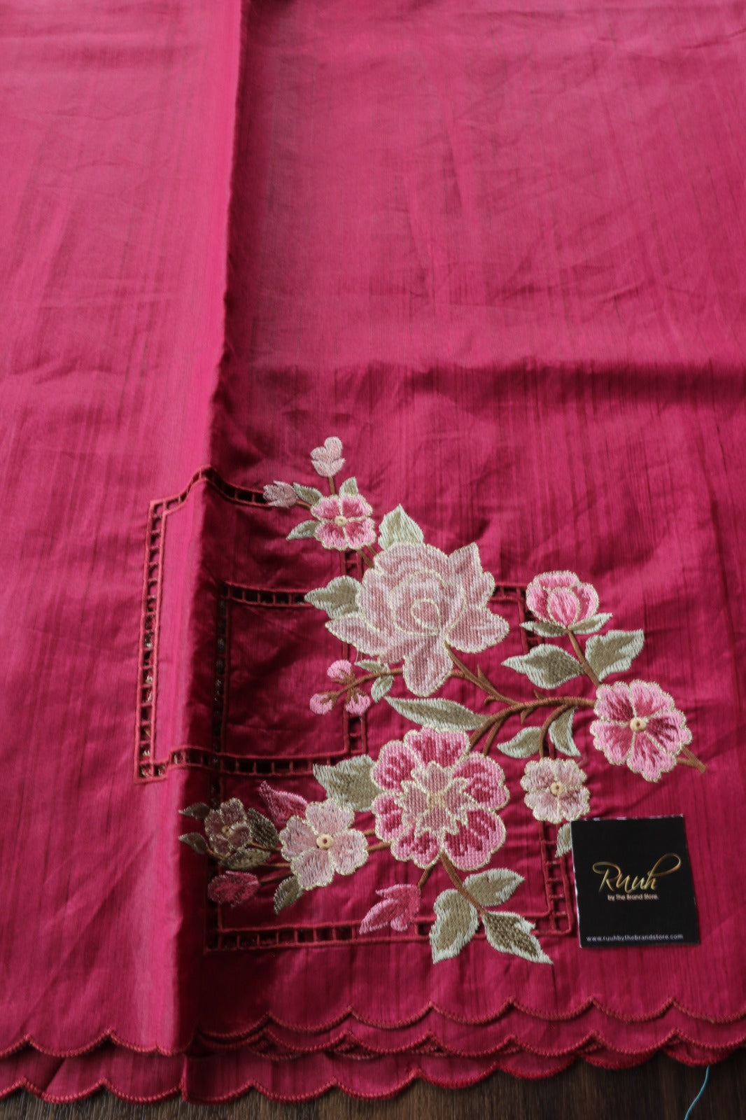 PREMIUM SEMI TUSSAR WITH CUTWORK - MAROON