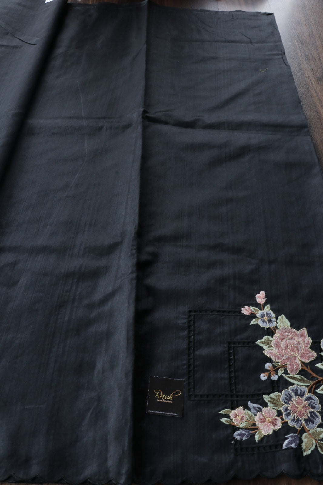 PREMIUM SEMI TUSSAR WITH CUTWORK - BLACK
