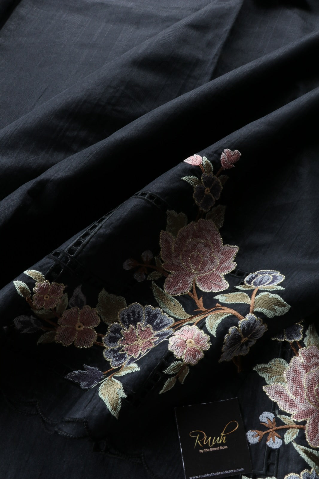 PREMIUM SEMI TUSSAR WITH CUTWORK - BLACK